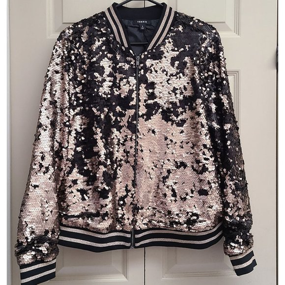 Torrid Runway Collection Matte Metallic Reversible Sequin Zip Bomber Jacket - Picture 2 of 3